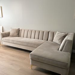 Sectional Sofa Couch Modern Spacious 2 Piece Velvet In Excellent Condition 