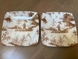 NEW 4 Asianera hand-painted bone china square platter/serving dishes