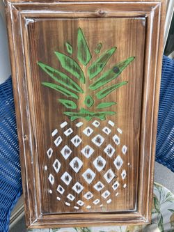 Rustic Painted and Carved Wood Pineapple Art from Pier One