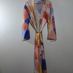 Cost Plus World Market Blue and Red Geometric Robe