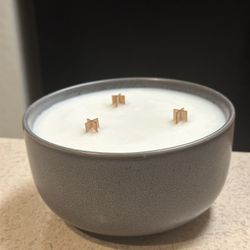 Tri- Wood Wick Citronella Candle. In A Ceramic Container.  