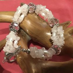 Rose Quartz, Pearl And Crystal Bracelet 