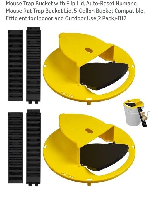Mouse Trap Bucket with Flip Lid, Auto-Reset Humane Mouse Rat Trap Bucket Lid, 5-Gallon Bucket Compatible, Efficient for Indoor and Outdoor Use 2 Pack