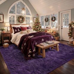 FinRèc 6x9 Ft Fluffy Purple Rugs for Living Room Bedroom, Soft Indoor Fuzzy Shaggy Area Rug, Non-Slip Furry Rug for Teen Girls and Boys,Nursery Kids 