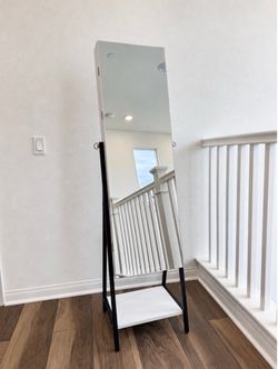 Full-Length Standing Mirror with Bottom Shelf and Jewelrly/Accessory Hidden Storage