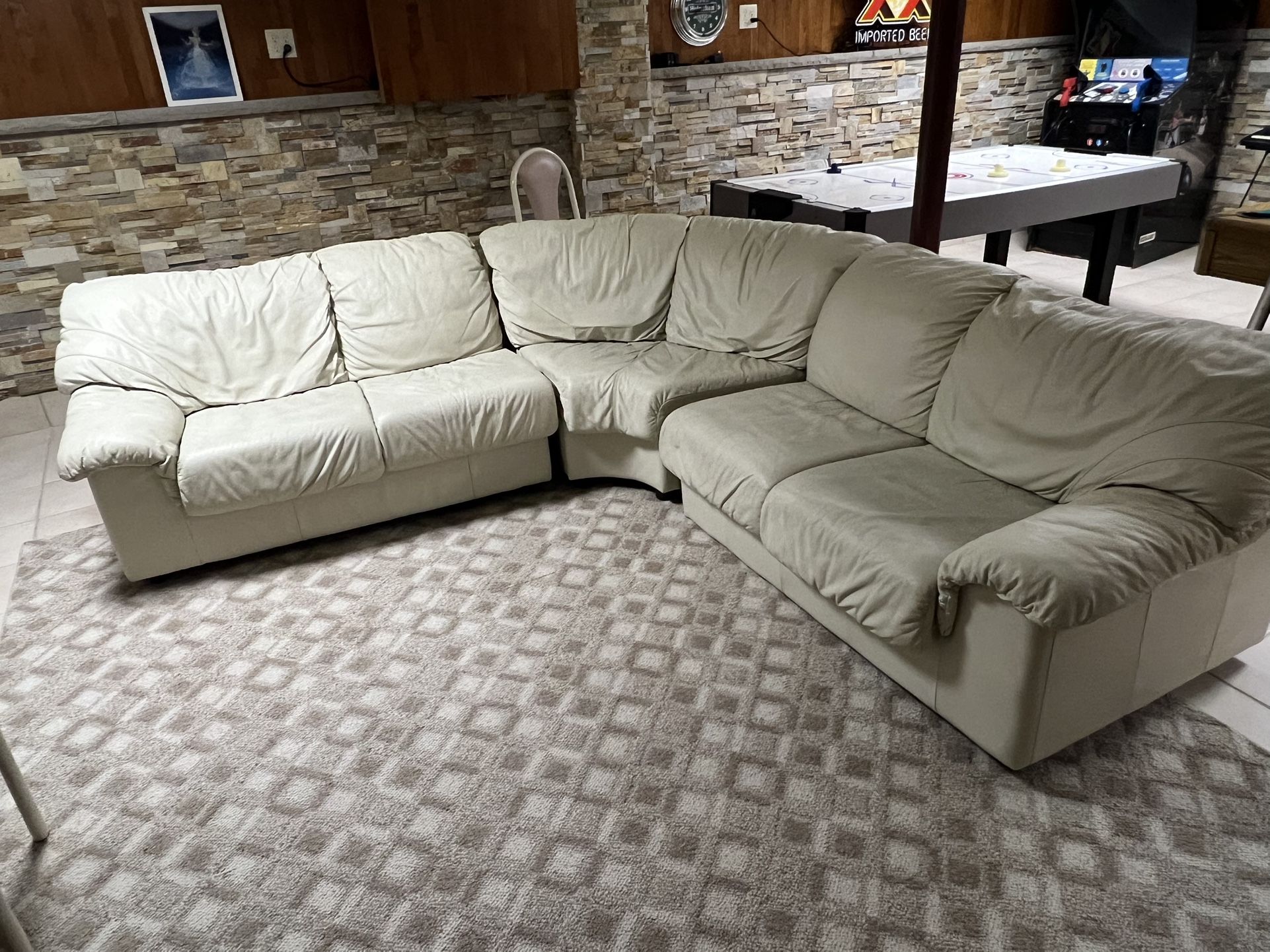 Natuzzi Italian Beige Tan Leather 3 Piece Sectional Couch