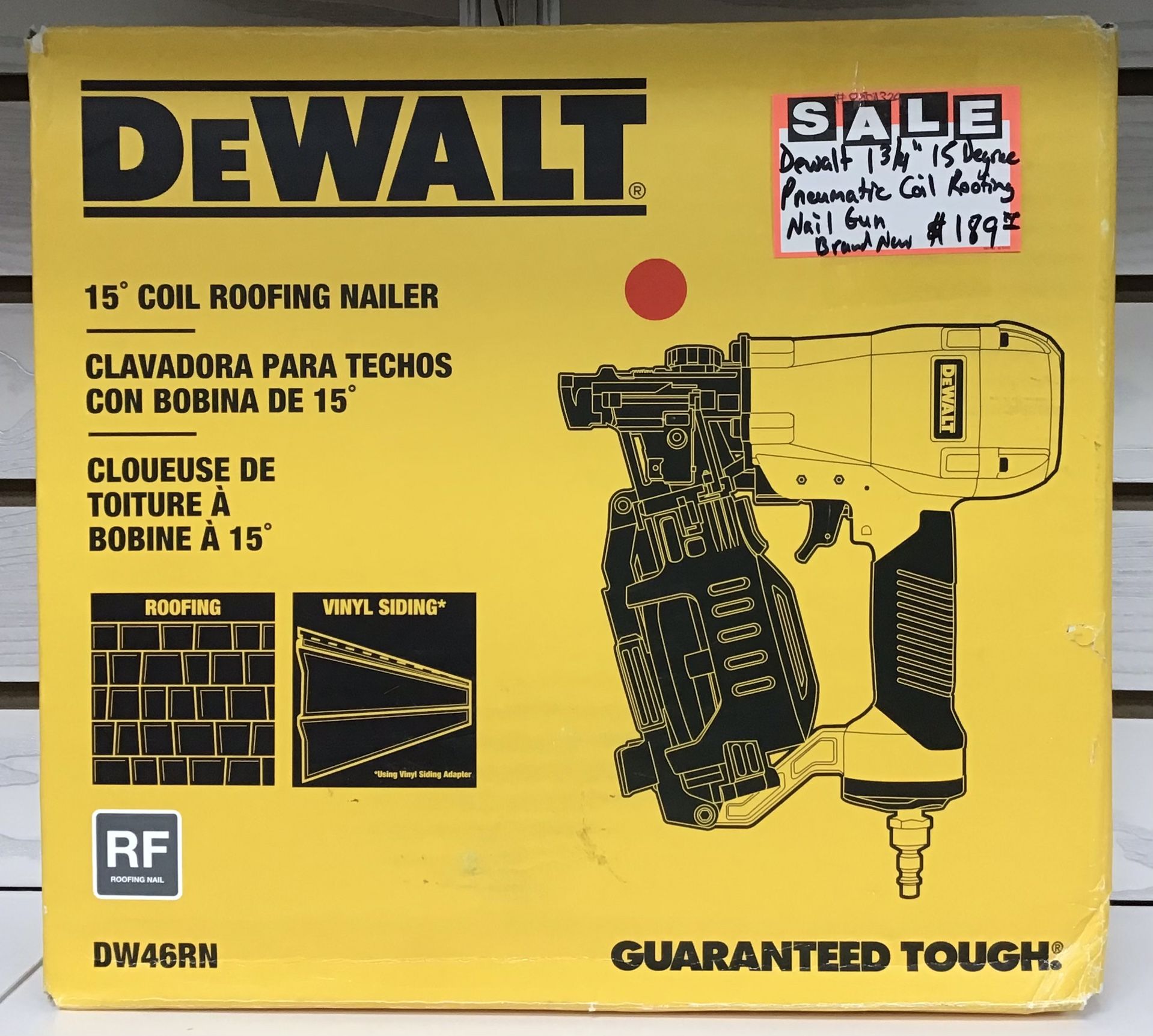 Dewalt 1 3/4” 15 Degree Pneumatic Coil Roofing Nail Gun Brand New