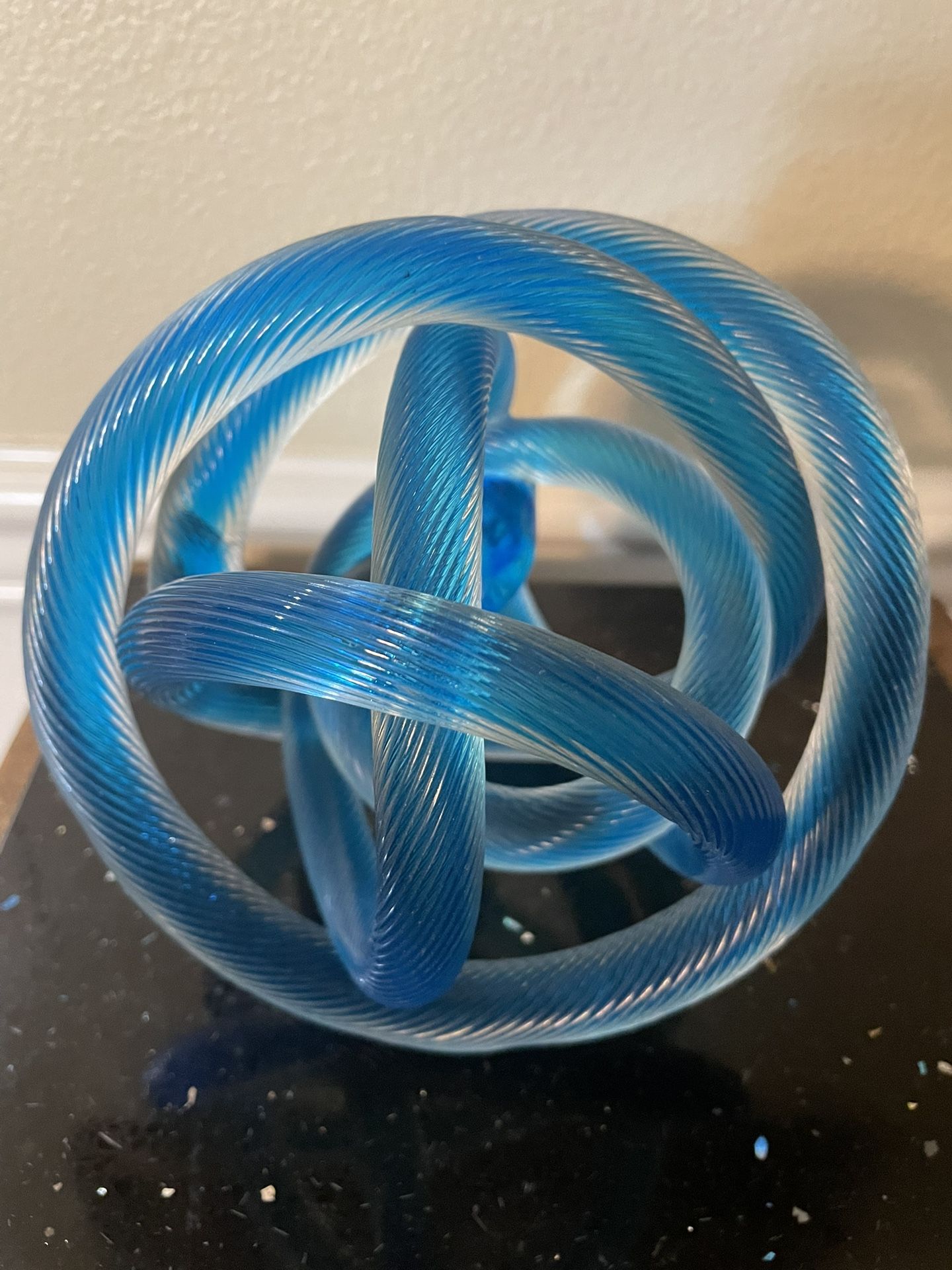 Vintage Murano Blue Glass Twisted Rope Knot Ribbed Sculpture 7”