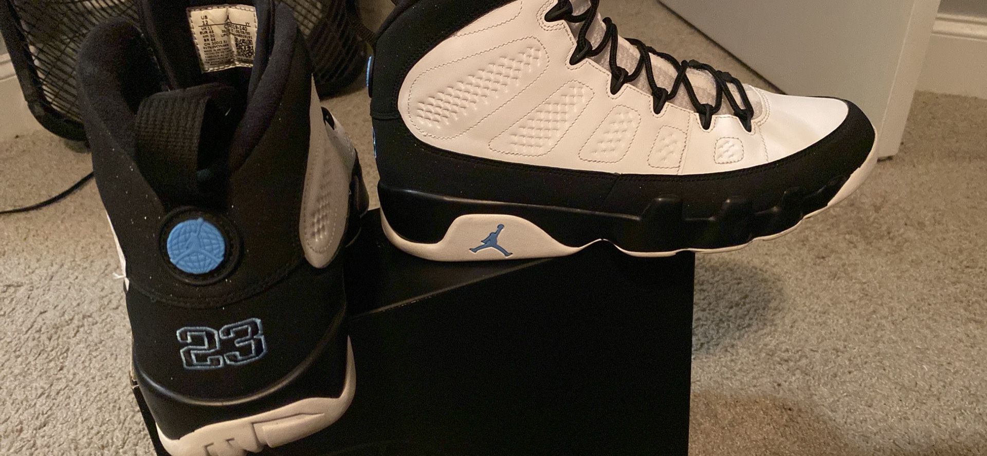 “University Blue” Retro 9s (box Damaged)