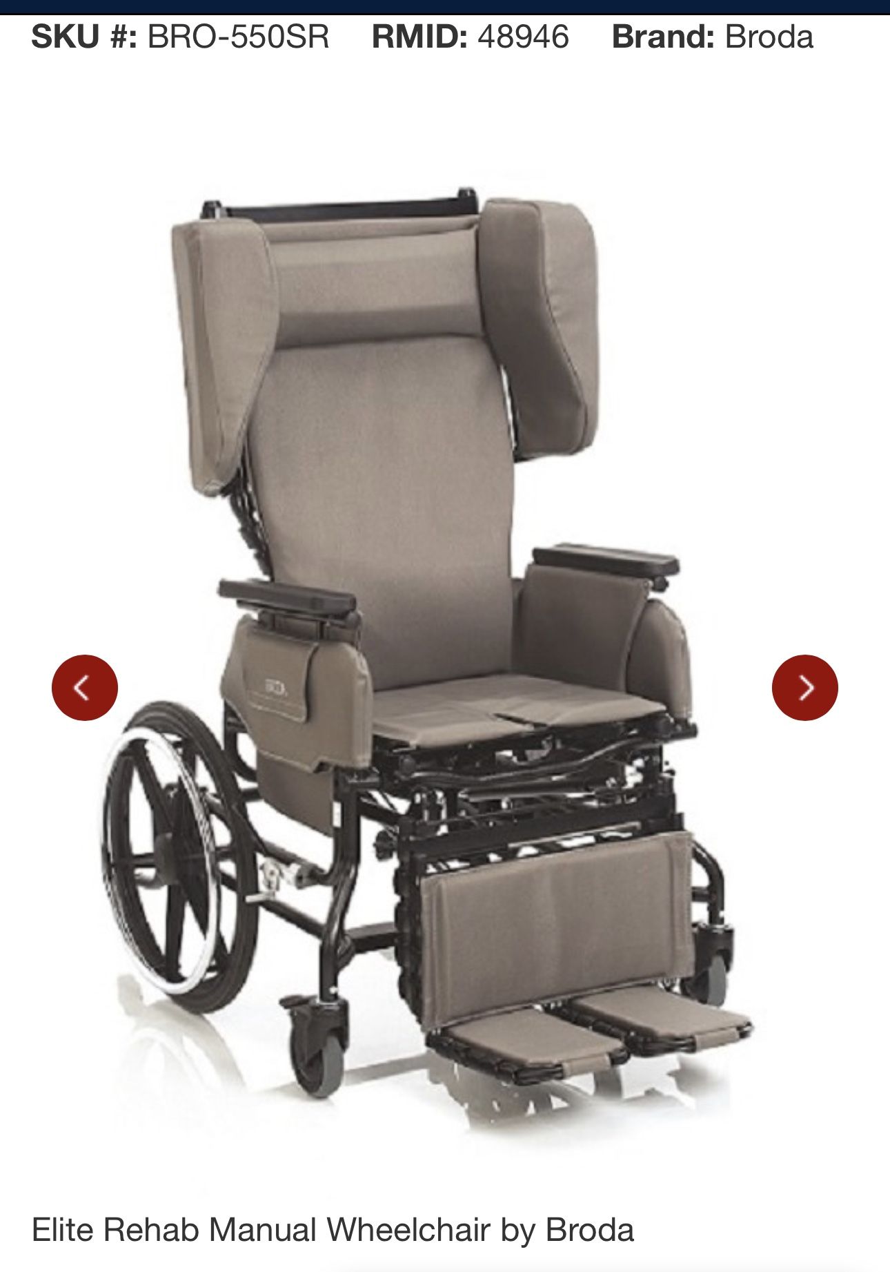 Elite Rehab Manual Wheelchair by Broda 550SR Tilt In Space Wheelchairs