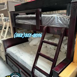 Twin full full Cherry bunk bed with mattress trundle nueva cama bonita new