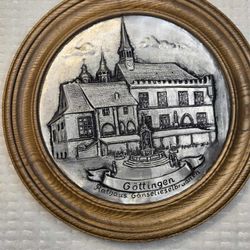 Vintage West Germany Pewter Wall Plaque – Göttingen Rathaus Gänseliesel