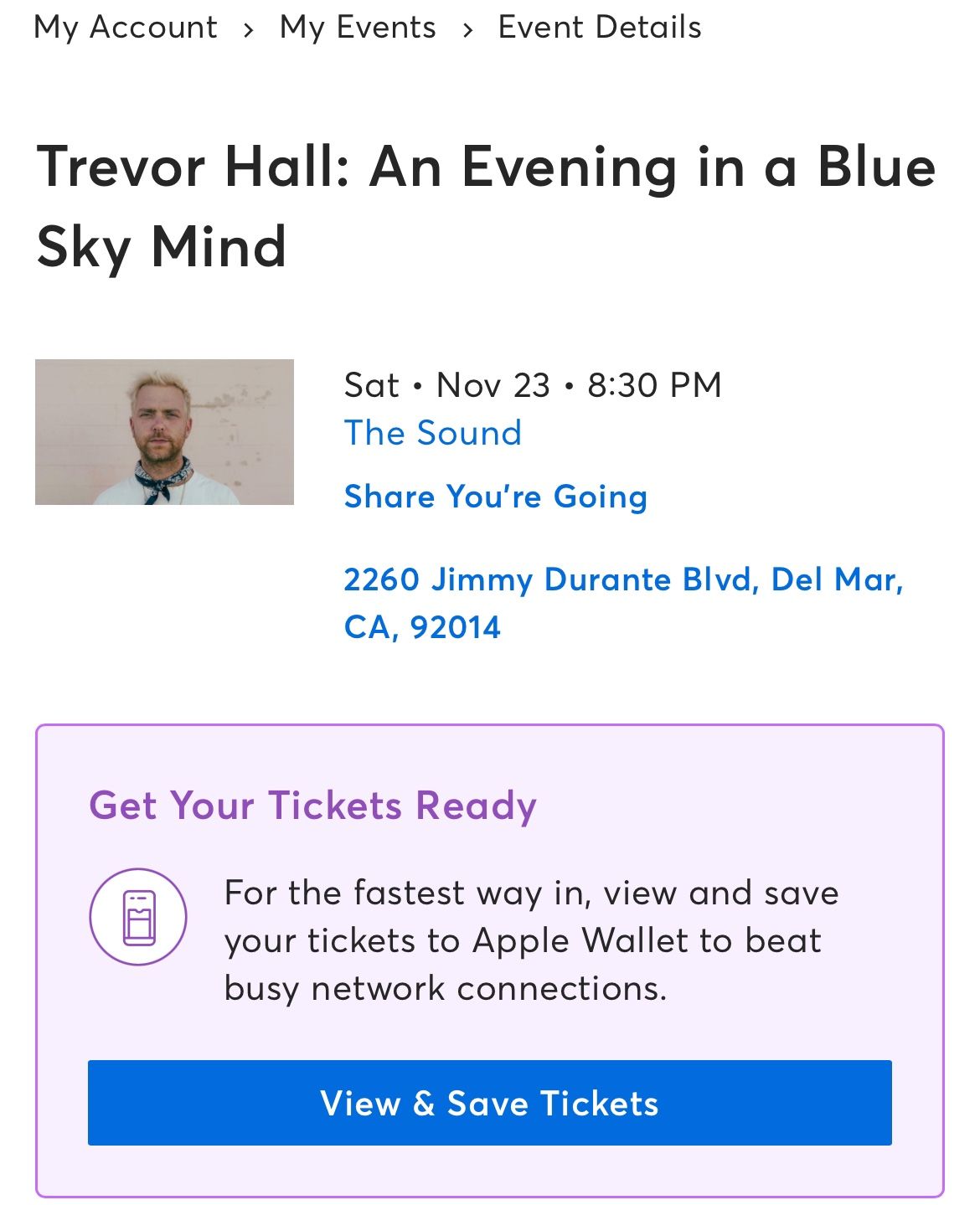 2 Tickets Trevor Hall @ The Sound 11/23