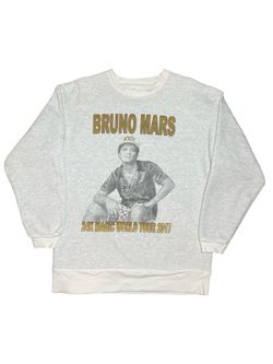 Bruno Mars 24K Magic World Tour 2017 Crewneck Sweatshirt - Light Gray & Gold