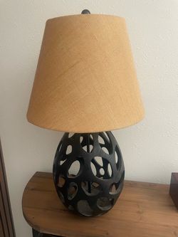 Large 30” Black Decorative Table Lamp w/ Beige Shade
