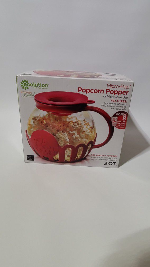 Ecolution Original Microwave Micro-Pop Popcorn Popper Borosilicate Glass  3 Qurts