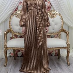 Elegant Brown Polka Dot Maxi Dress