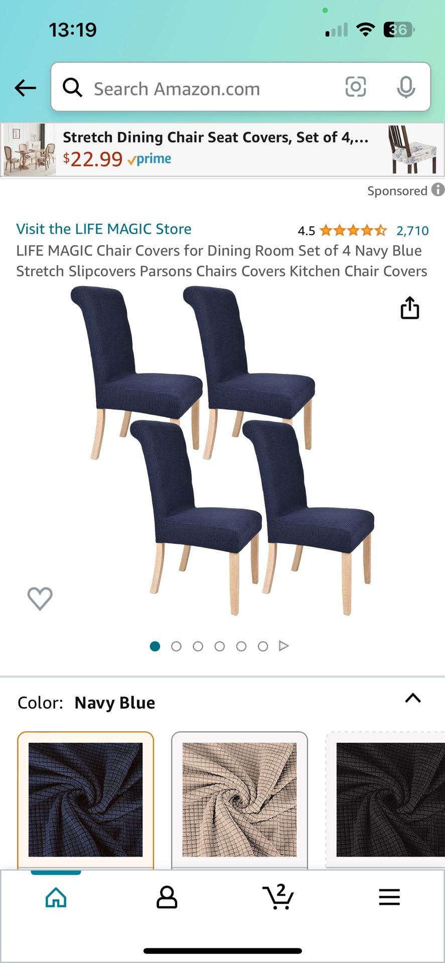 LIFE MAGIC Chair Covers for Dining Room Set of 4 Navy Blue Stretch Slipcovers Parsons Chairs Covers Kitchen Chair Cover