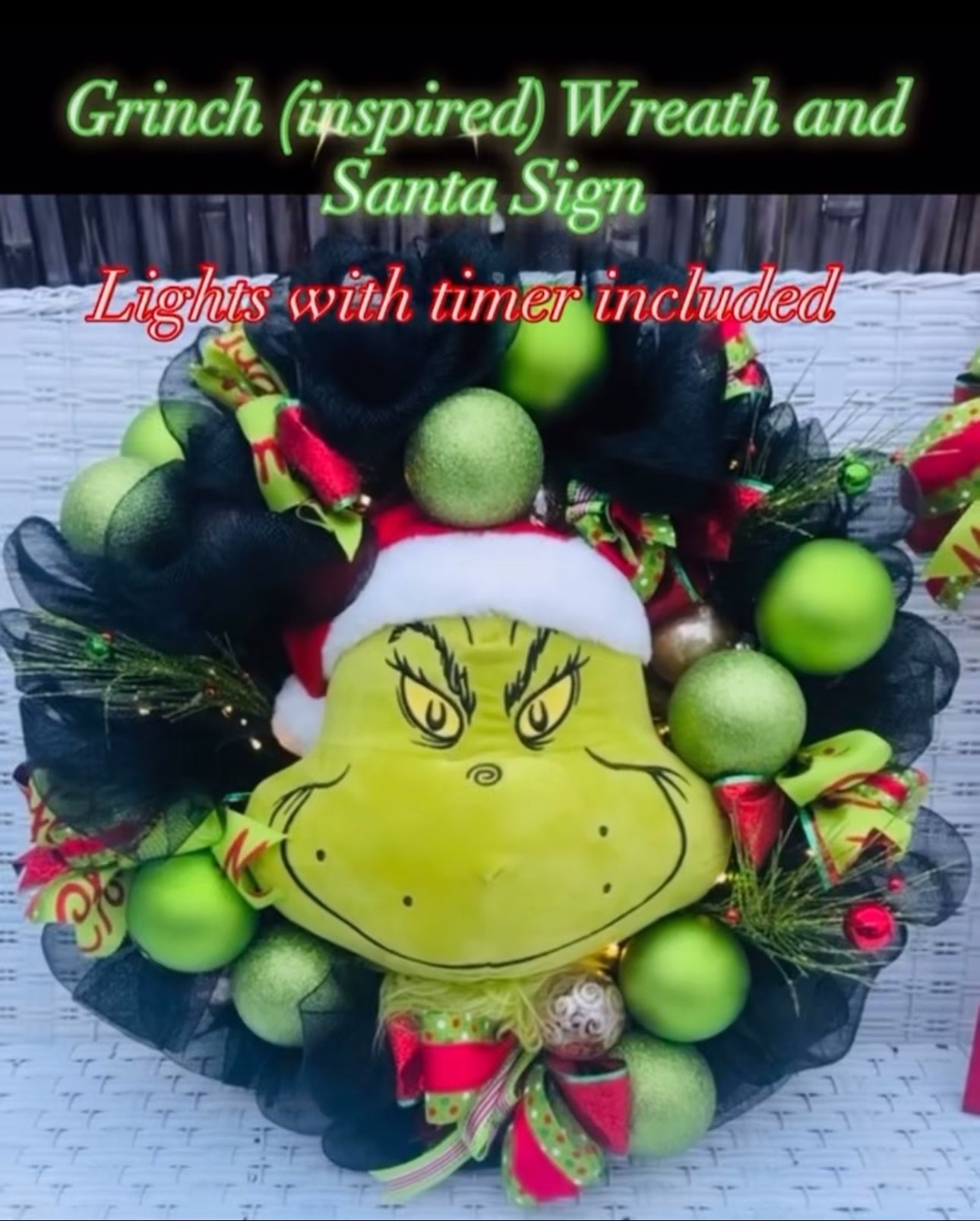 Grinch Wreath & Santa sign Is Coming Combo