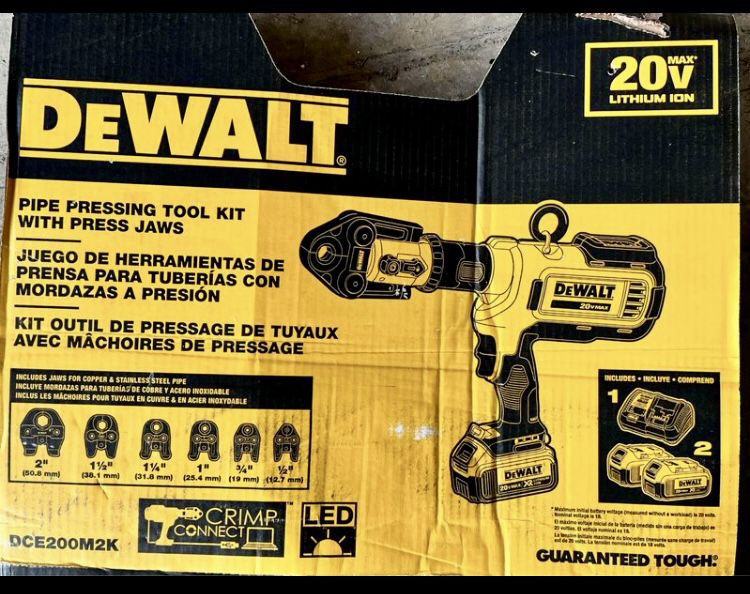 DEWALT DCE200M2K 20V Cordless Plumbing Pipe Press Tool Kit w/ Crimping Heads