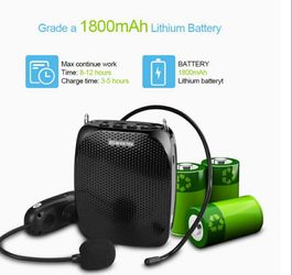 Amplificador de voz con auriculares inalámbricos UHF, 10 W, 1800 mAh, sistema PA recargable