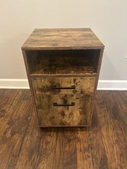 Wood Filing Cabinet On Wheels With Two Drawers And Storage Space