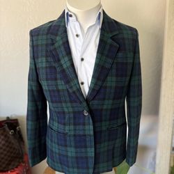Pendleton Wool Blazer Jacket Plaid Blue Green Button Up Petite Womens 10