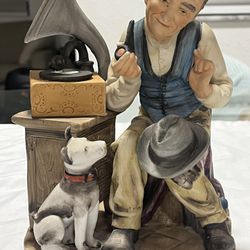 Vintage Capodimonte Porcelain Figurine Old Man On A Chair With Dog Watching Him