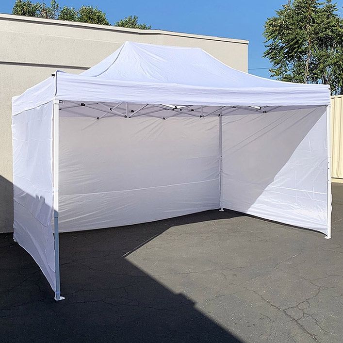 (NEW) $190 Heavy-Duty 10x15 ft with (3 Sidewalls) EZ Popup Canopy Outdoor Gazebo, Carry Bag (Black, White)