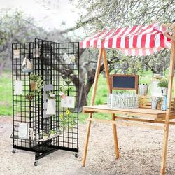5'X 2' Grid Panel Tower, 4 Way Floor standing Grid Wall With rolling Base