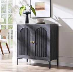 34" Tall Modern Arch Sideboard Buffet Cabinet with Storage, Dark Grey