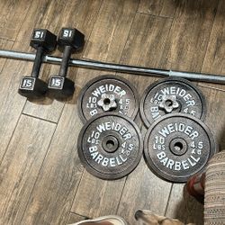 Weights, Bar , And Dumbbells