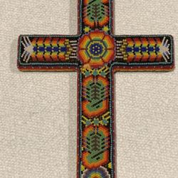 Huichol Beaded Wooden Cross Hand Made Wall Art 