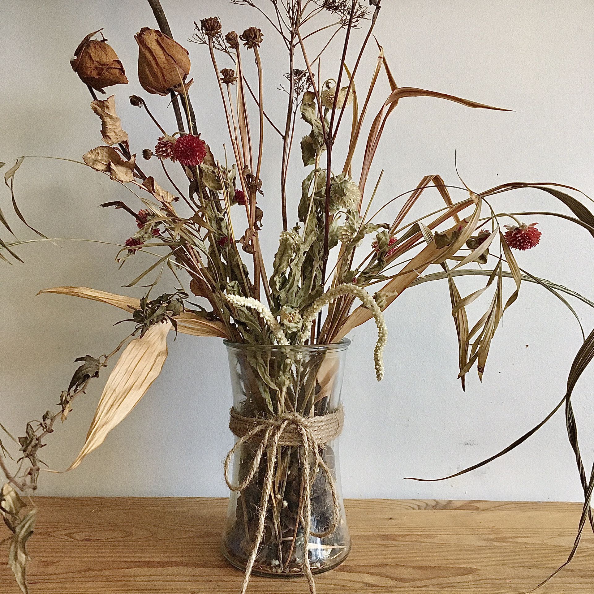Dried Flower / Plant With Glass Vase
