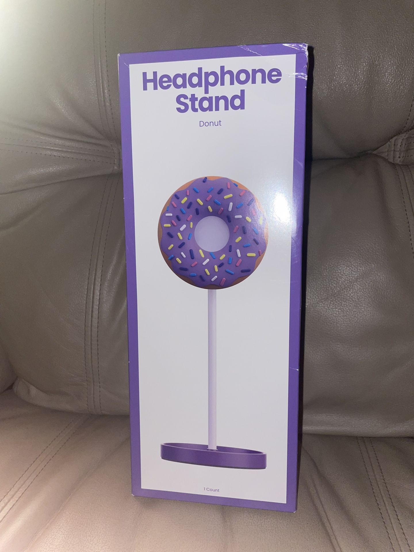 Purple Headphone Stand 11” Tall New In Box Universal Fits Most Doughnut Fun Cool