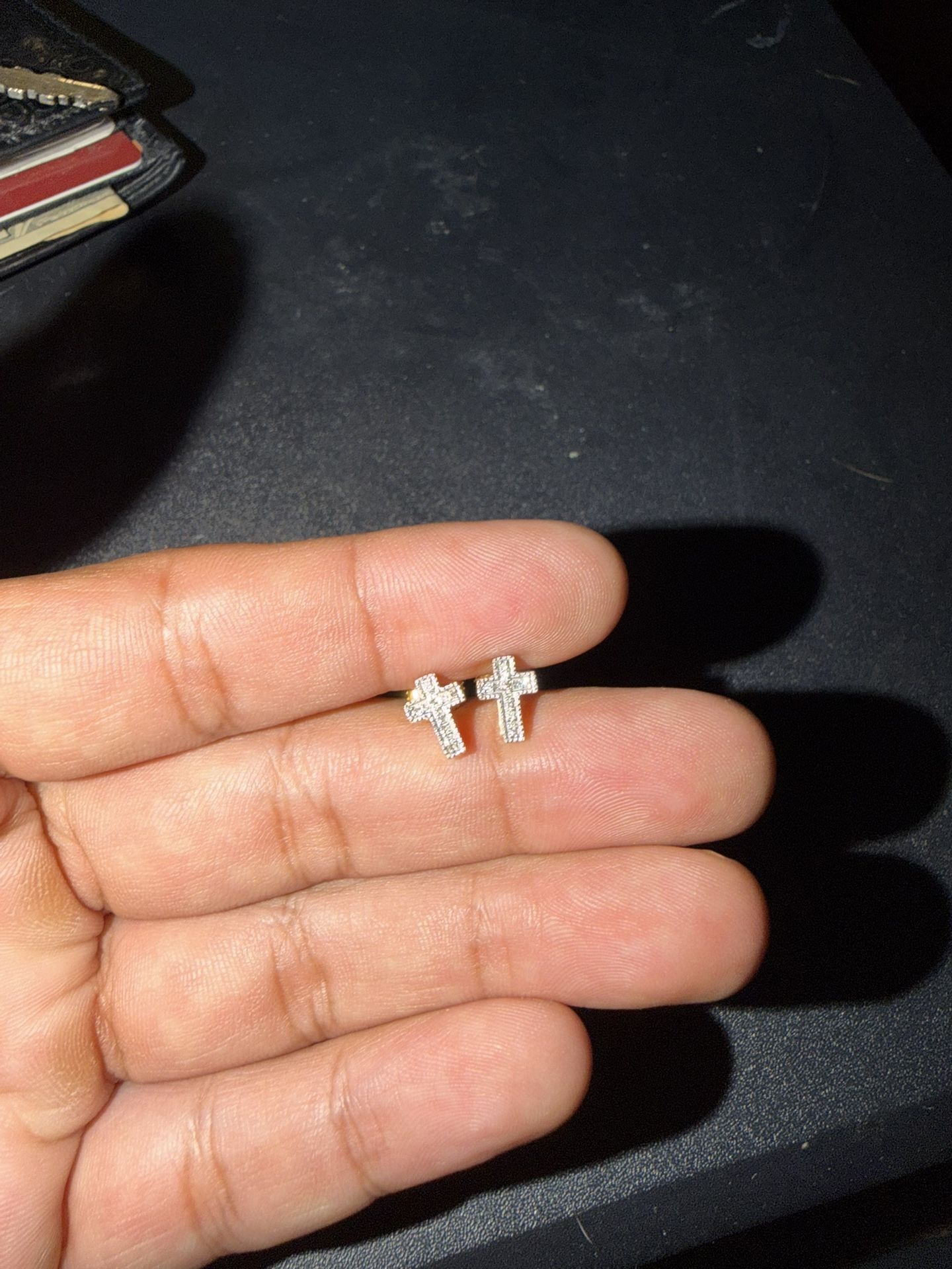 10k Gold Cross Earrings With Natural Diamonds