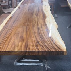 🔥 8FT Monkey Pod Wooden Dining / Conference Table – Flood Coat + Upgraded Metal Legs 🔥