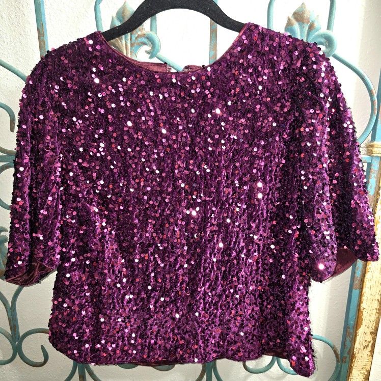 Nanette Lepore Short Sleeve Sparkle Blouse Velvet SZ. XL
