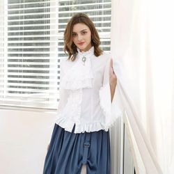 Small Victorian Blouse Womens Gothic Pirate Shirt Vintage Long Sleeve Lotus Ruffle Tops
