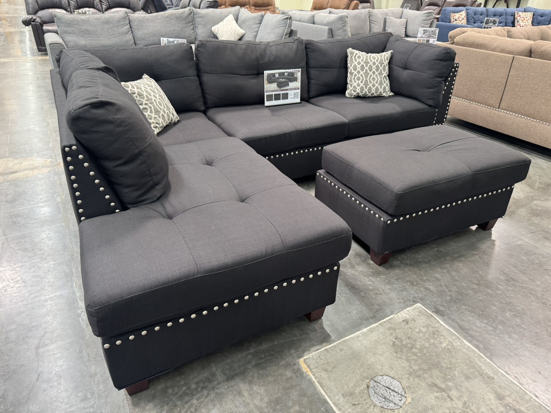 Sectional Sofa Black With Ottoman