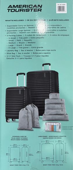 American Tourister Upturn 10 Piece Luggage Set Spinner Carry On Packing Cubes
