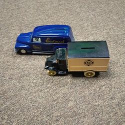 2 Vintage Ertl Diecast Trucks Both Are Collectable And Coin Banks