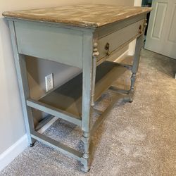 Antique Wood Console Table with Drawer & Shelf