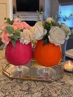 Set of 2 Real Glass Decorative Goblet Vases