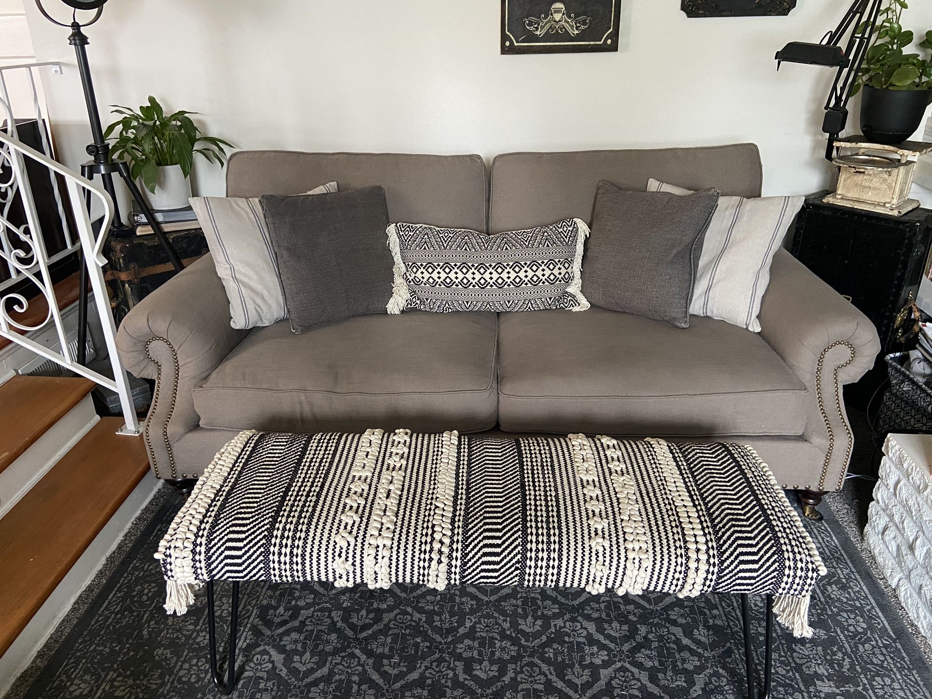 Moroccan Style Upholstered Bench & Throw Pillow