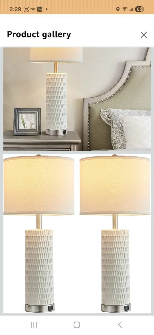 Reaketon Table Lamps for Living Room Set of 2, Ceramic Table Lamps for Bedroom, 20 Modern Lamps for Night Stands, White