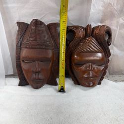 2 Carved Wooden Wall Art Masks Over 40 years old.   Pick Up in Deer Park 77536