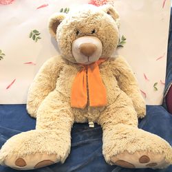 Large Teddy Bear Plush With Orange Scarf Fluffy 