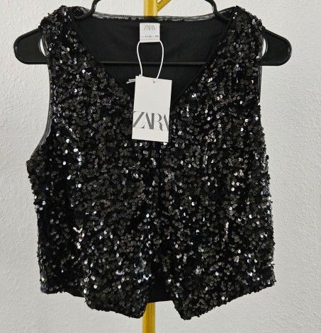 Zara Sequin Vest, Black Size 11/12 Years ( Brand New)