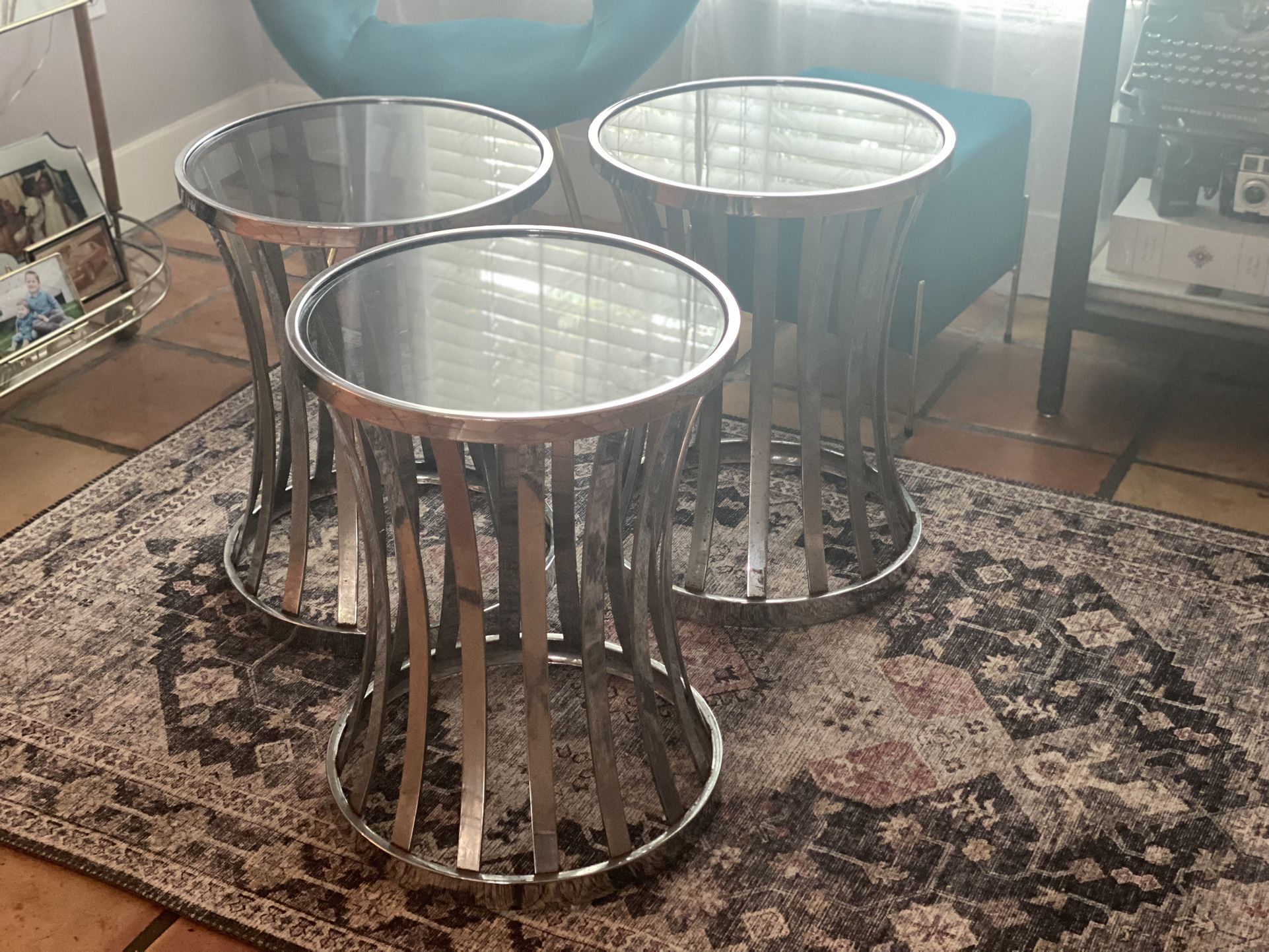 Mid Century Modern Lot Of 3 Round Side Tables